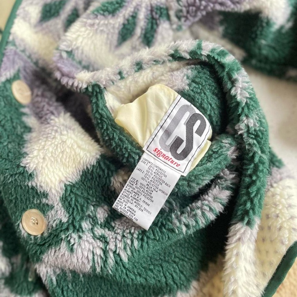 Vintage CS Signature Heavy Fleece Hooded Button Front Jacket Forest Moose Bear - Picture 2 of 8